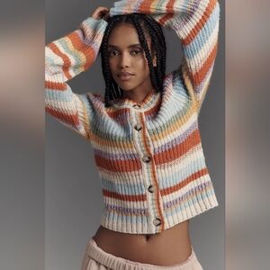 Anthropologie Pilcro Ribbed Multicolor Multi-Stripe Cardigan Sweater